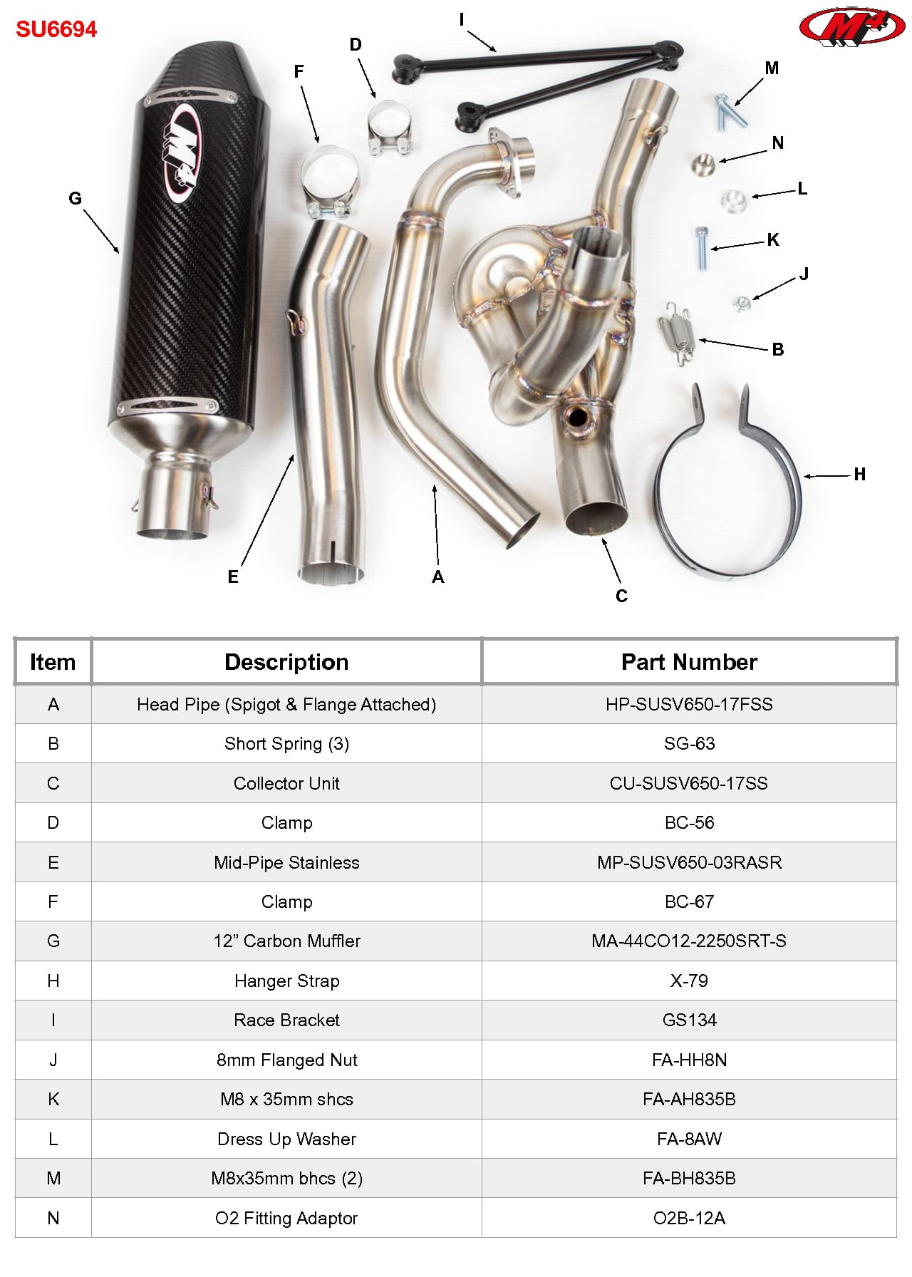 M4 Exhaust 2017-2022 Suzuki SV650 Race Full System Carbon