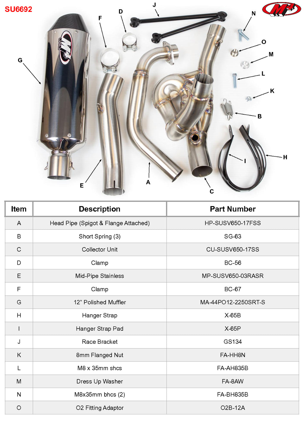 M4 Exhaust 2017-2022 Suzuki SV650 Race Full System Polished