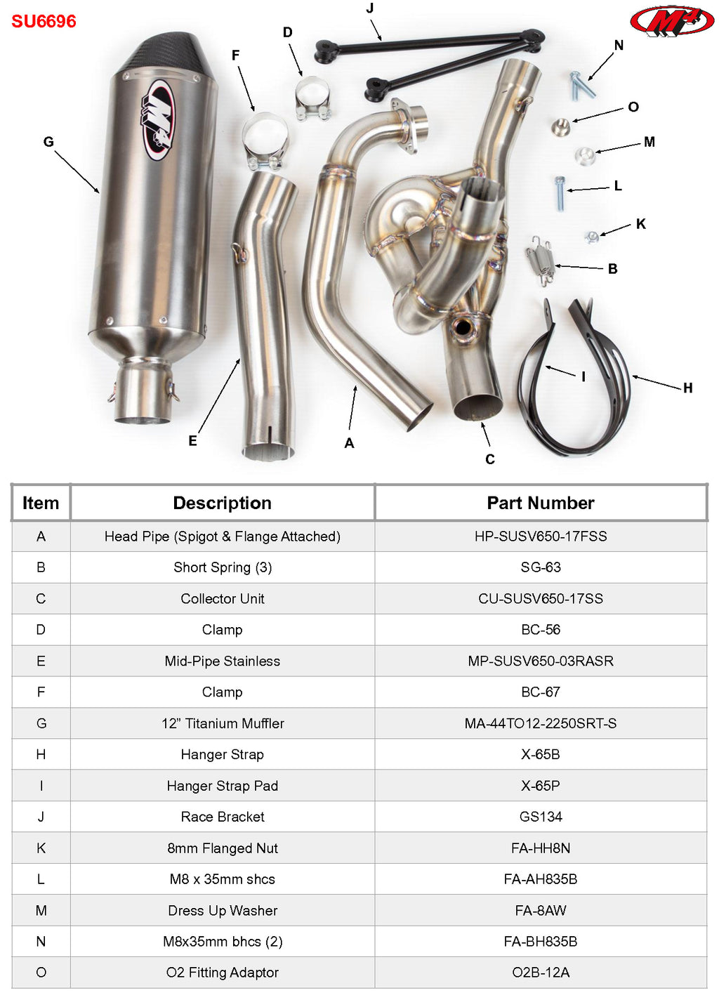 M4 Exhaust 2017-2022 Suzuki SV650 Race Full System Titanium