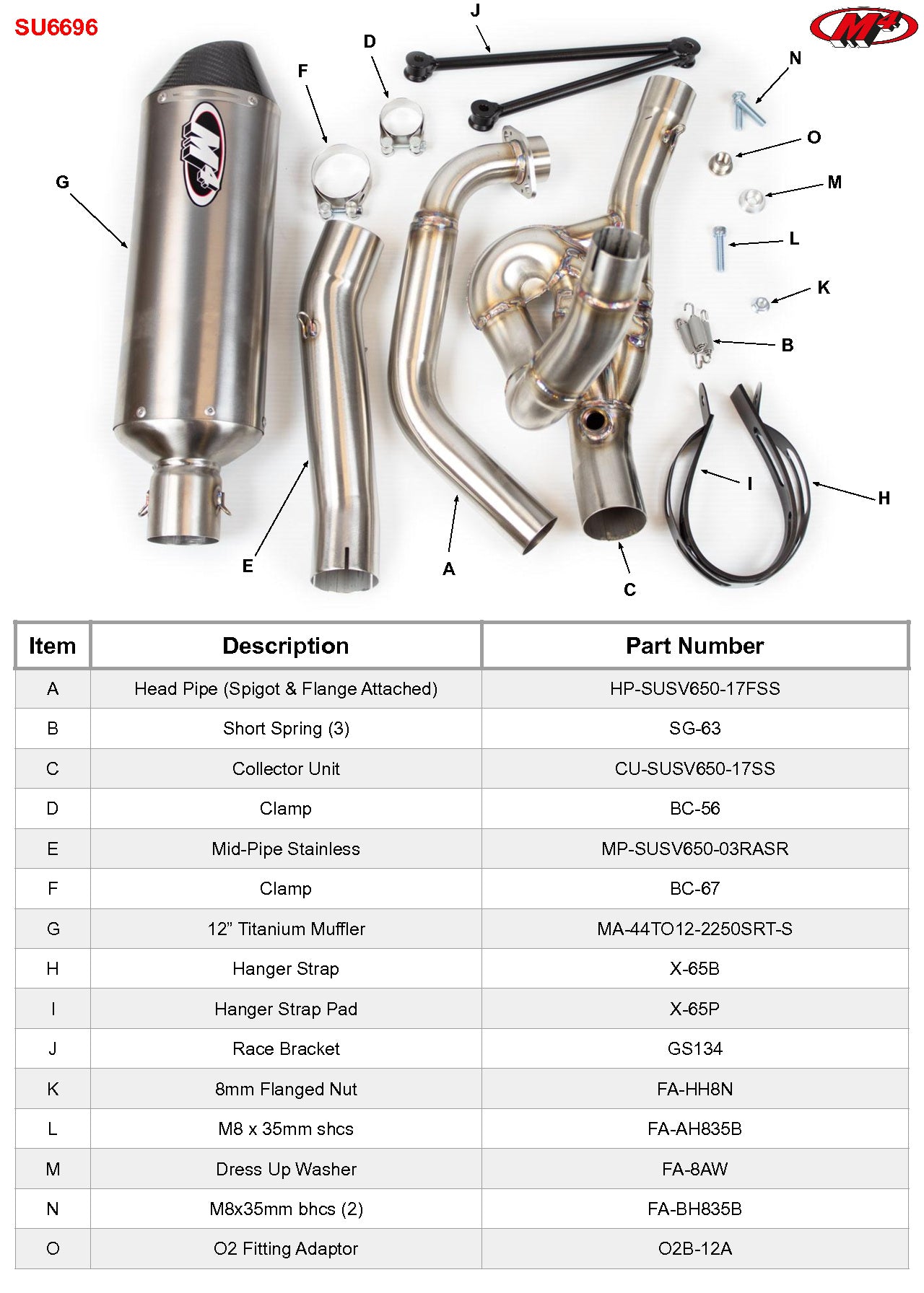 M4 Exhaust 2017-2022 Suzuki SV650 Race Full System Titanium