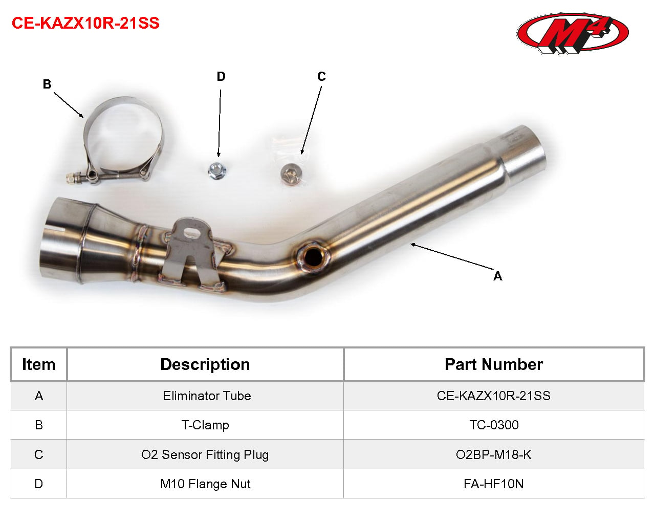 M4 Exhaust 2021-2026 Kawasaki ZX-10R Universal CAT Eliminator Tube