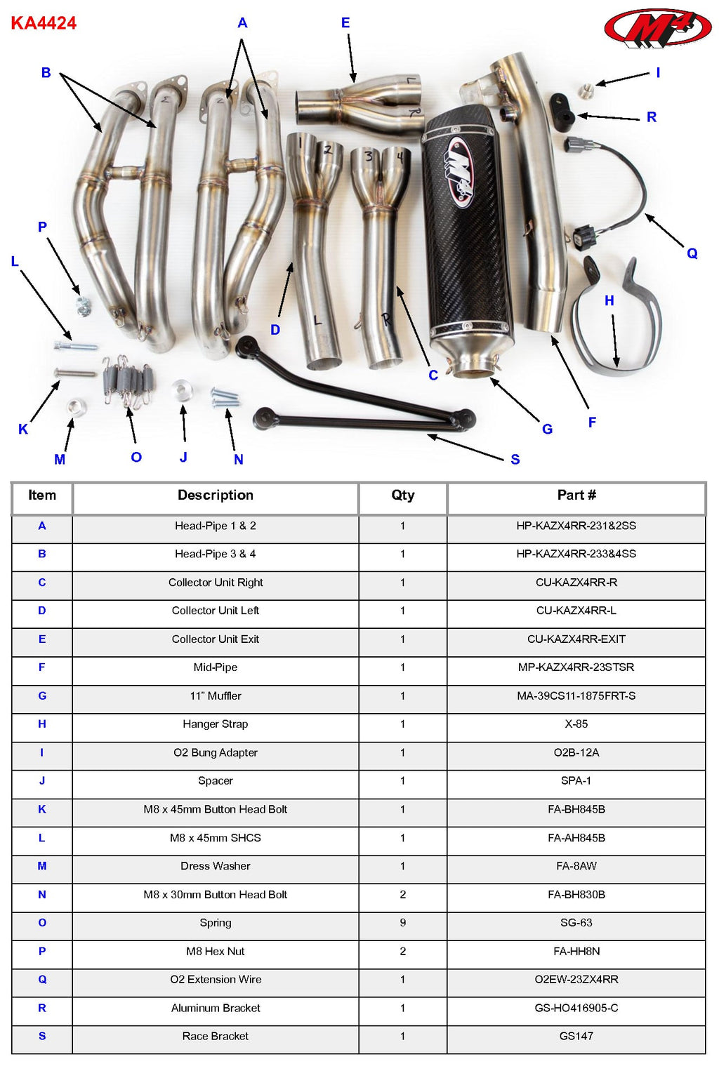 M4 Exhaust 2023-2026 Kawasaki ZX-4RR Full System X96 Carbon Canister