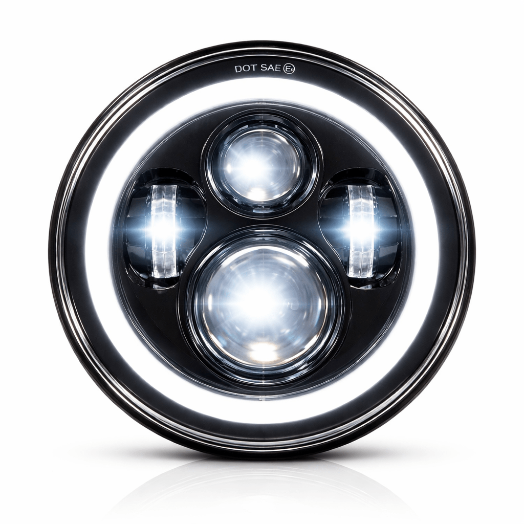 Eagle Lights 7" LED Headlight with LED Halo Ring for Harley-Davidson® and Indian® Motorcycles - Generation I /  Black Kit