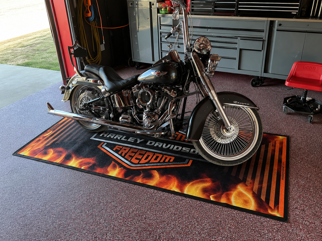 MPM Motorcycle Mat Flame Design for Chopper, Cruiser, Touring, Sport Motorcycle "Forever The Power of Freedom" - MM7241