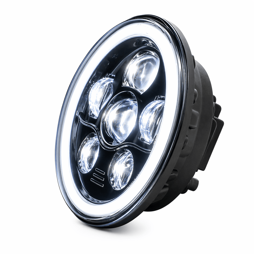 Eagle Lights 7" LED Headlight and 4.5" LED Passing Light Kit with Halo Rings for Harley-Davidson® & Indian® Motorcycles - Generation III / Black / Halo Ring