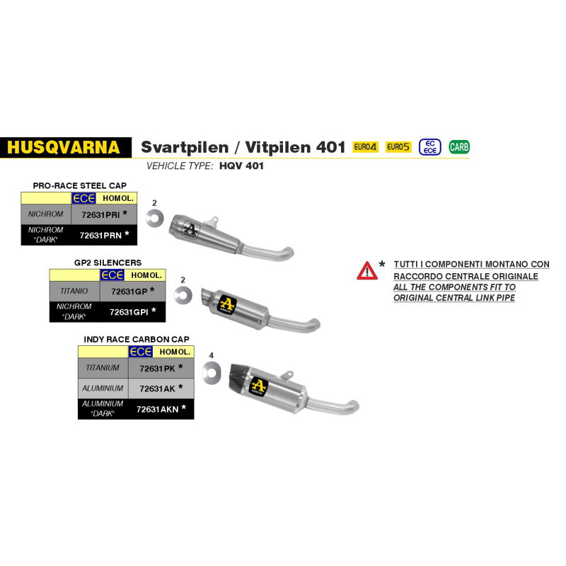 72631ak Arrow Husqvarna Svartpilen 401 2020-2024 Homologated Aluminum Indy Race Exhaust With Welded Link Pipe