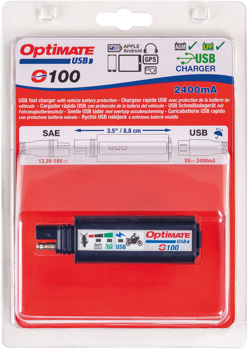TECMATE OptiMate™ Single USB Charger - SAE to USB Charger / 2 Pin Connector / LED 3807-0539
