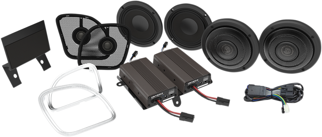 WILD BOAR AUDIO Front & Rear Speaker Kit with 600 W Amp — Complete Kit - Front/Rear Speaker Kit with Amp 4405-0499