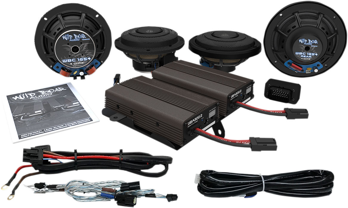 WILD BOAR AUDIO Front & Rear Speaker Kit with 600 W Amp - Front/Rear Speaker Kit with Amp / CVO 4405-0545