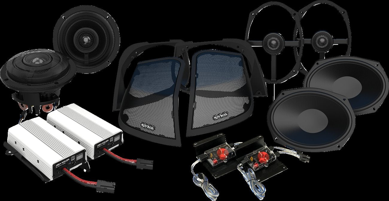 WILD BOAR AUDIO Speaker and Amplifier Kit with Cut-In Lid Adaptors - Amplifer/Speaker Kit / Fairing / Saddlebag w/Cut In / '14-'24 FLHT/FLHX 4405-1014