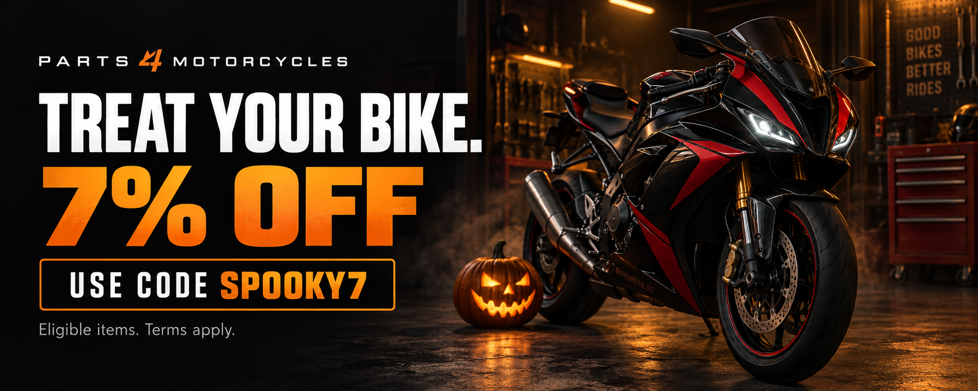 Treat your bike with 7 percent off eligible items using code SPOOKY7