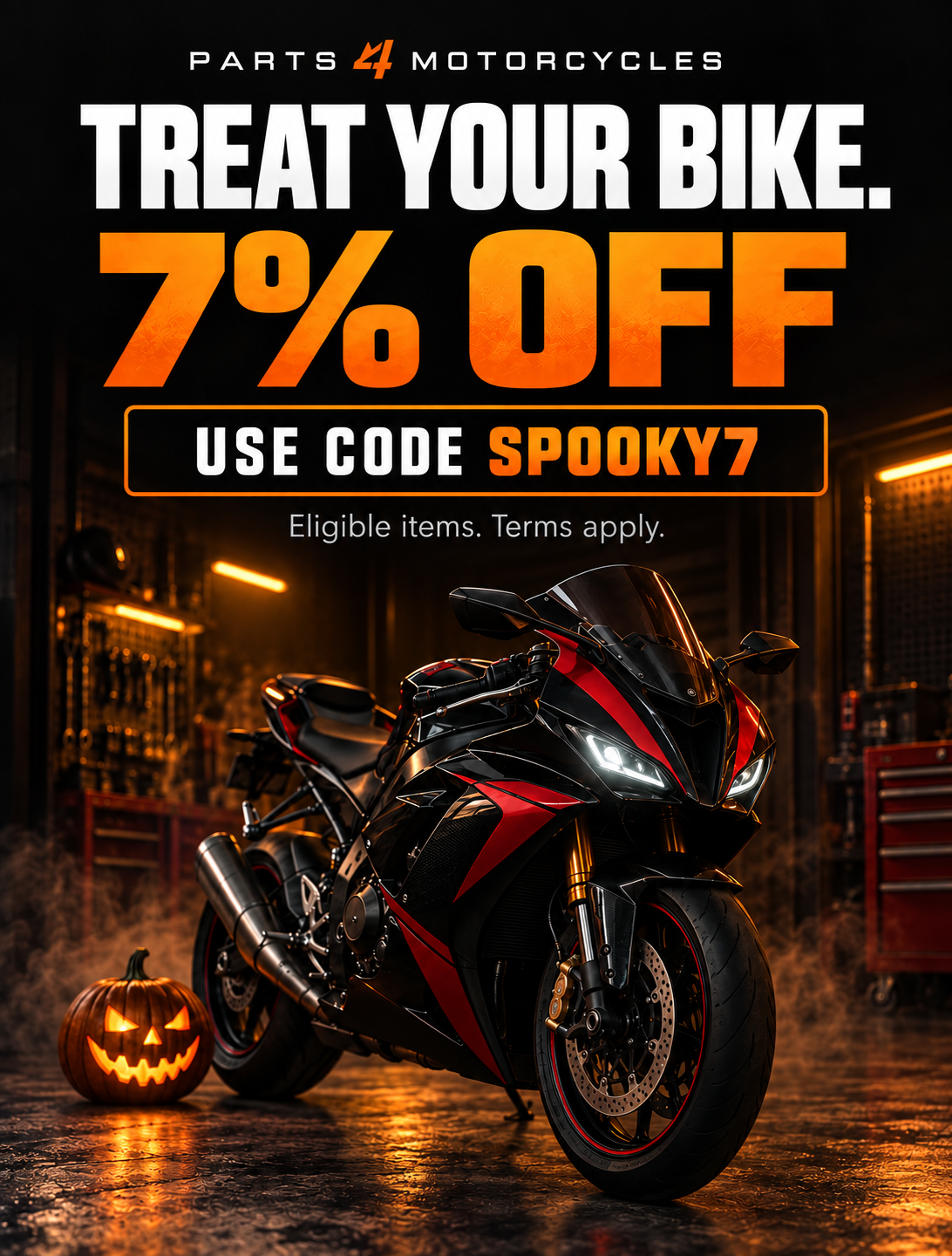 Treat your bike with 7 percent off eligible items using code SPOOKY7
